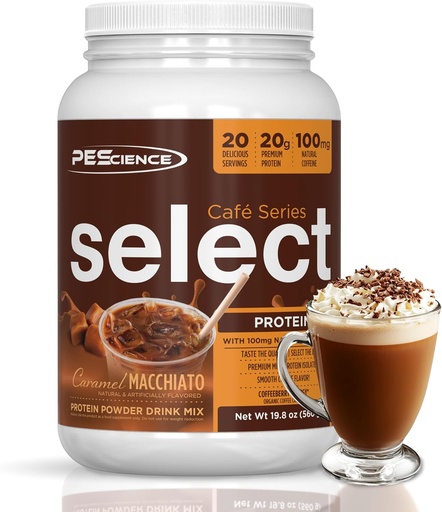 [BRSWKGICCJ6QOYDA] Pescience Select Cafe Proteine Cafea Aromată Pulbere, Caramel Macchiato, 100 mg Cafeina, 20g Iced Proteine Cafea Pudră sau Creamer, 20 Serviri