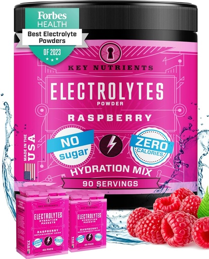 [BRSWYZQOAADREETO] KEY NUTRIENTS Multivitamin Electrolytes Powder No Sugar - Juicy Raspberry Electrolyte Powder - Hydration Powder - No Calories, Gluten Free Keto Electrolytes Powder - 90 Servings - Made in USA