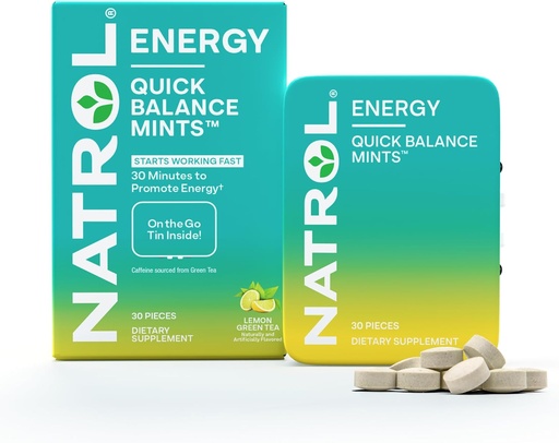 [BRSROCQCDJ5Q4CTB] Natrol Quick Balance Energy Mints, Energy Supplement, 30 Lemon Green Tea Naturally and Artificially Flavored, 30 Count, 15 Day Supply