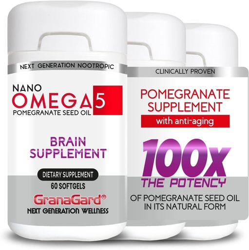[BRSROGADDF7GEDIU] CLINICALLY Proven (3-Month Supply) Brain Supplements with Anti Aging, Memory Pills, Omega 5 Pomegranate Supplement, 3 Bottles 60ct Each