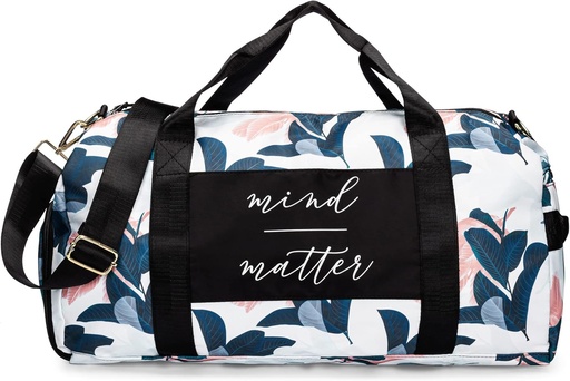 [BRSW2CT6AR6B4EI6] Gym Bag for Women with Shoe Compartment and Wet Pocket | Durable Lightweight Gym Duffle Bag with Motivational Quote and Graphic Designs | Great for Exercise and Overnights | White/Navy - Guava Leaf