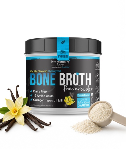 [BRSRO2T3OQCQMH3X] Intentionally Bare Bone Broth Powder - Grass Fed Bone Broth Protein Powder - Collagen Peptides Type 1, 2 & 3 - Dairy Free Hydrolyzed Collagen for Skin, Hair, Gut & Joints – Vanilla - 20 Servings