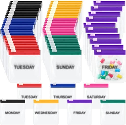 [BRSRMCARBFYBGHYZ] 70 Pcs Weekly Pill Pouch Bags Zippered Reusable Medicine Organizer Set Self Sealing Medicine Organizer Travel Plastic Pill Bags Slide Lock for Small Items Storage(Colored)