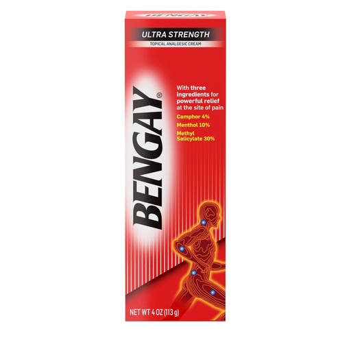 [BRSWIYTYPMNBYCLK] Bengay Ultra Strength Topical Pain Relief Cream, Non-Greasy Topical Analgesic for Minor Arthritis, Muscle, Joint and Back Pain, Camphor, Menthol and Methyl Salicylate, 4 OZ