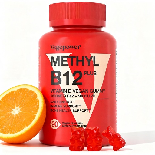 [BRSROBT3PN4BAYAU] Vegan Vitamin D3 & B12 Gummies, Methyl B12 Supplement for Adults & Kids, Enhanced with Vitamin D 3 for Natural Energy, Immune, Metabolism & Focus, Orange, 90 Gummies