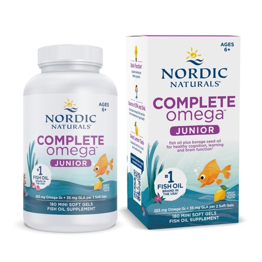[BRSWIZ32OQGGA3D2] Nordic Naturals Complete Omega Jr., Lemon - 180 Mini Soft Gels - 283 mg Total Omega-3s & 35 mg GLA - Healthy Cognition, Nervous System Function - Non-GMO - 90 Servings