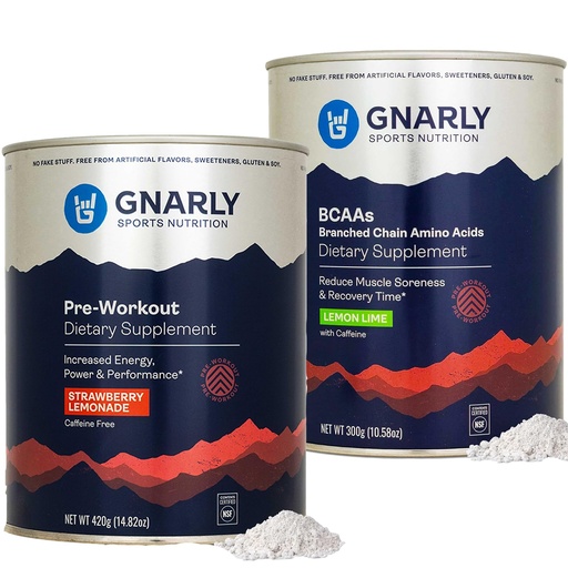 [BRSRAAIYCIMB63D2] Gnarly Nutrition Gnarly Preworkout Strawberry Lemonade Caffeine Free (14.82oz) BCAAs Lemon Lime (10.58oz)