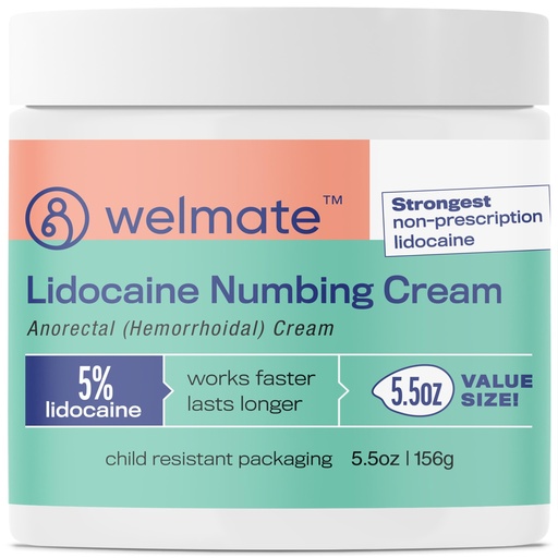 [BRSW2BDQA54GG2D7] WELMATE 5% Lidocaine Hemorrhoid Relief Cream, Maximum Strength Anorectal Cream, 5.5 oz