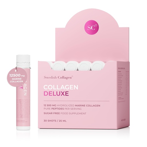 [BRSW2FIOO4CR6HLH] Swedish Collagen Deluxe, 12,500 mg Hydrolyzed Marine Collagen Liquid Supplement - 30 x 25 ml Daily Shots | Hyaluronic Acid, Biotin & Vitamin C for Healthy Hair, Skin, Nails & Joints | Sugar-Free