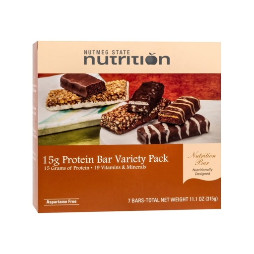 [BRSWYY36O4PG23I6] Nutmeg State Nutrition High Protein Snack and Meal Replacement Bar/Diet Bars - 15g Protein Bar Variety Pack (7ct) - Trans Fat Free, Aspartame Free, Kosher, High Fiber