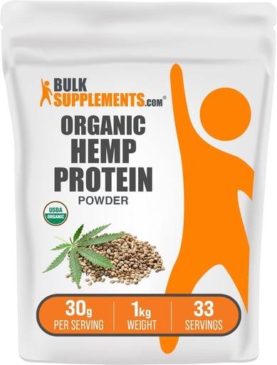 [BRSWYYYDOIORYALG] BulkSupplements.com Organic Hemp Protein Powder - Organic Hemp Protein, High Fiber Powder - Vegan & Gluten Free, 30g per Serving, 1kg (2.2 lbs) (Pack of 1)