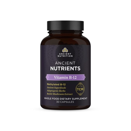 [BRSWGHABAUAWGC34] Ancient Nutrition Vitamin B12 Supplement, Supports Energy Metabolism and Nervous System Health, Adaptogenic Herbs, Enzyme Activated, Paleo & Keto Friendly, 30 Capsules