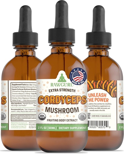 [BRSROGL5AUIWYGYY] RawGuru Cordyceps Mushroom Supplement - Vegan Cordyceps Extract with Trace Minerals - Nano-Processed Immunity Boost & Cognitive Supplement Tincture - 60 Servings of Vegan Drops per 60 ml, Pack of 1