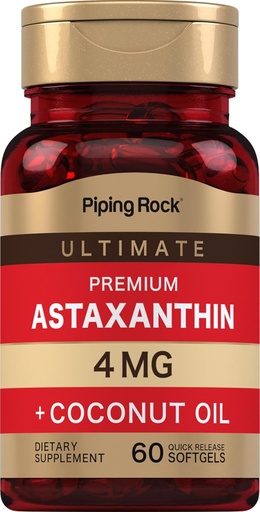 [BRSRMBD6A4PBSEQ2] Piping Rock Astaxanthin 4mg | 60 Softgels | with Coconut Oil | Algae Extract Supplement | Non GMO, Gluten Free