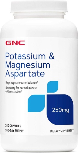 [BRSWYZQQCQGRQAL6] GNC Potássio e Magnésio Aspartato 250mg Suplemento, Ajuda a Regular o Balanço de Água, 240 Servimentos