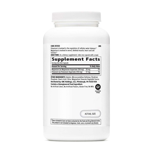 [BRSWYZQQCQGRQAL6] GNC Potassium and Magnesium Aspartate 250mg Supplement, Helps Regulate Water Balance, 240 Servings
