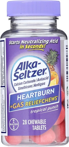 [BRSW2CT3PMMWOGYV] Alka- Seltzer Heartburn + Gas ReliefChews - A szívégés, a gáz, a savas emésztési zavar és a gyomornedvesség enyhítése - Trópusi punch ízek - 28 gróf