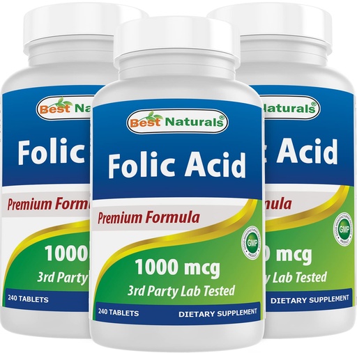 [BRSRM2QDDIIGEYDP] Best Naturals Folic Acid 1000 mcg (Vitamin B9), 240 Tablets (1000 mcg (Pack of 3))