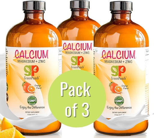[BRSW2ZA6BN5BY3TZ] GreenPeach Liquid Calcium for Kids - Magnesium, D3 & Zinc Supplement - Calcium Citrate & Vitamin D3 Kids Calming Syrup - No Sugar No Artificial Flavors - Vegetarian Kosher (3-Pack)