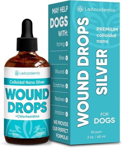 [BRSRAZQNCN6WYGTB] Dog Wound Care in Drops | Dog Cone May Be Helpful Here | Silver + Chlorhexidine is a Lifesaver for Skin Irritation, Scratches, Bites, Redness, and Sutures After Surgery | 2 Oz