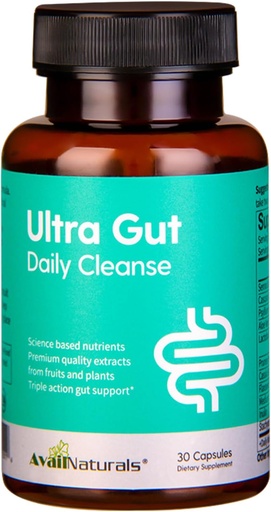 [BRSRAALRC4HQECDA] AvailNaturals Ultra Gut Daily Cleanse 15 Day Cleanse-with Senna Leaf Extract, Cassia Seed, 2,5 bilhões de probióticos e fibra dietética,30 cápsulas