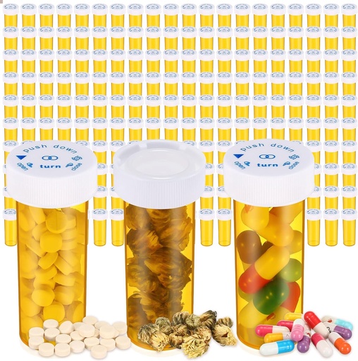 [BRSRMEIPOEMQOYLJ] 200 bucati Sticle de medicament gol pastile cu capaci rezistente pentru copii 6 Drama de plastic prescriptie sticlute Orange Pilula container Sticle de medicina mici cu tablete pentru farmacii, medici, si Labs, Spitale