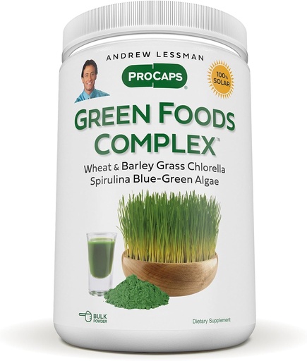 [BRSWYGI3BAFBSFDU] AndREW LESSMAN Green Foods Complex 600 Servings - Supplies Building Blocks for Healthy Tissue Growth, Liver Support. 100 mg each of Barley Gras, Wheat Grass, Blue Green Algae, Chlorella, Spirulina