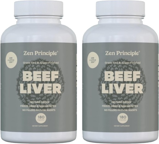 [BRSWGED4B56A23LZ] Zen Principle Beef Liver Supplement Grass-Fed, Pasture-Raised Cows. Desiccated Liver Supplement, No Hormones or GMO. Natural Energy from Iron, Protein, Vitamins. 2-Pack, 360 Capsules.