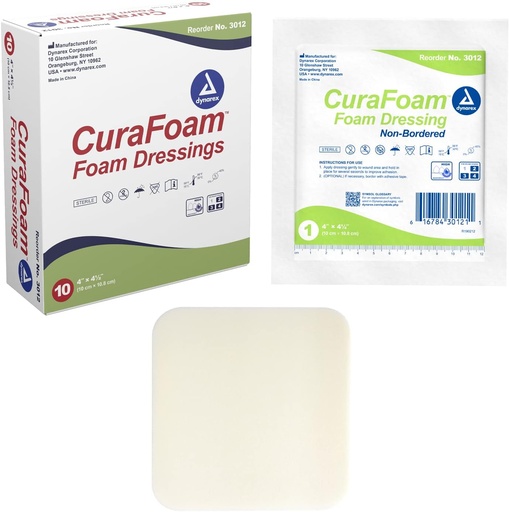 [BRSWIB3YBNYBGDDA] Dynarex 3012 CuraFoam Skum Dressing, Icke-Bordered, Sterile, Ger Cushioned och Moist Wound Care, 4 "x 4.25", Pack 10
