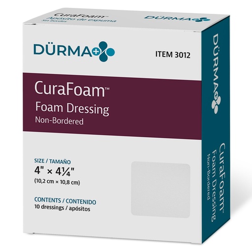 [BRSWIB3YBNYBGDDA] Dynarex Dürma+ CuraFoam Foam Dressings - Sterile Non Adhesive Wound Pads, Highly Absorbent - Provides Moist Cushioned Healing Environment - 4" x 4 1/4" - 1 Box of 10