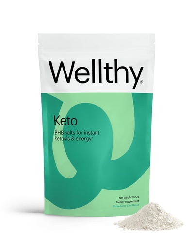[BRSWGZIRC4MR4233] Wellthy Keto Power with BHB Salts for Instant Ketosis and Energy, Natural Strawberry Kiwi Flavor, 10.58 oz