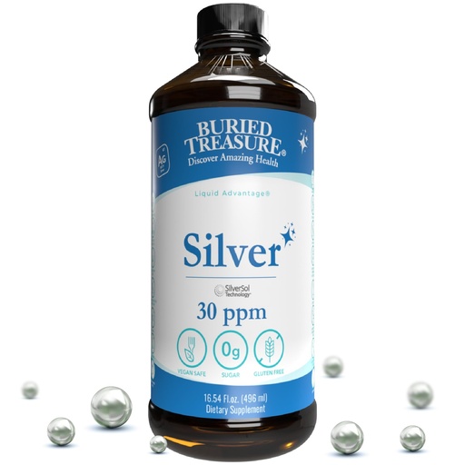 [BRSWIFQ6DJYRAYD4] Buried Treasure Purified Silver Liquid 30 PPM - 16 oz. 96 Servings, Non-Accumulative Nano Silver Solution, Spray & Dietary Immune Supplement