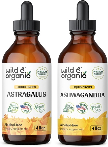 [BRSRAGAKBAIWMH35] Wild &amp; Organic Astragalus Tincture 4 fl oz &amp; Ashwagandha Tincture 4 fl oz