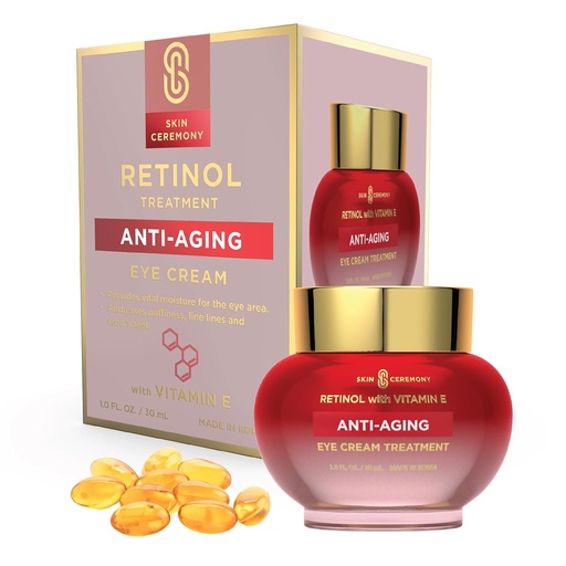 [BRSRMCD4DIIAADYU] Retinol & Witamina E Anti-Aging Eye Cream - Redukuje puffiness, Fine Lines & Crow 's Feet - Dermatolog Tested, Koreański Opieka skóry dla wszystkich rodzajów skóry - 1.0 Fl. Oz