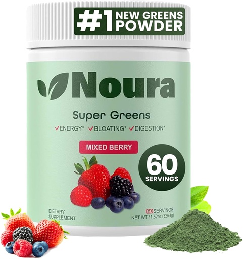 [BRSRAZI5OIMA22T2] Super Greens Powder, 60 Servings - Immunity, Digestive Enzymes & Probiotics for Energy, Gut Health, Bloating Relief for Women - Greens Superfood Powder - Mixed Berry