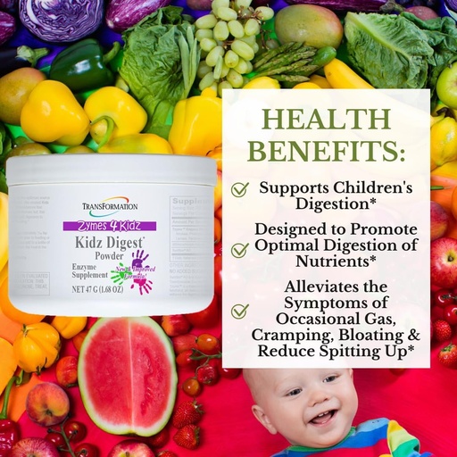 [BRSWIEAZCMCGGYD4] TRANSFORMATION THE GENESIS OF GOOD HEALTH Enzymes Digest Powder, Natural Digestive Support for Kids, Supports Healthy Digestion & Alleviate The Symptoms of Gas, Cramping, Bloating, Easy to Mix, 47g