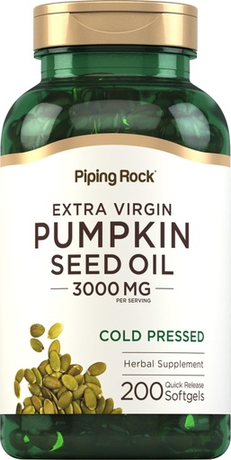 [BRSWGAYYC4PWA3Y2] Piping Rock Pumpkin Seed Oil Softgel Capsules | 200 Count | Cold Pressed Herbal Supplement | Extra Virgin with Omega 6 and 9 | Non-GMO, Gluten Free