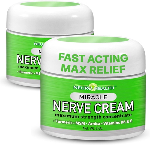 [BRSRMZATAEAWM2TK] Miracle Nerve Cream - Maximum Strength - Turmeric and Arnica Blend for Neuropathy Discomfort Relief - Soothing Foot & Hand Formula with MSM, B6, E - Made in USA - 2 Pack