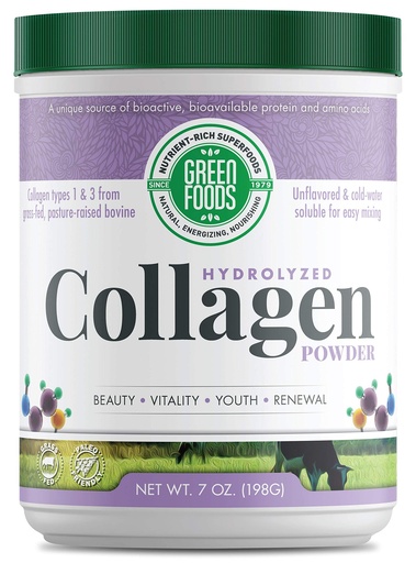 [BRSWGZYECEPBEFI2] Green Foods Grass Fed Pasture Raised Hydrolyzed Collagen Peptides Protein Powder 7oz - 30 servings