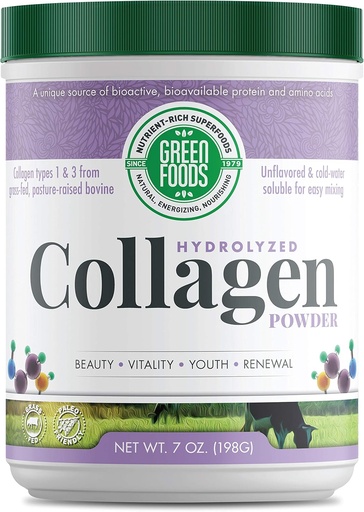 [BRSWGZYECEPBEFI2] Green Foods Grass Fed Pasture Raised Hydrolyzed Collagen Peptides Protein Powder 7oz - 30 servings
