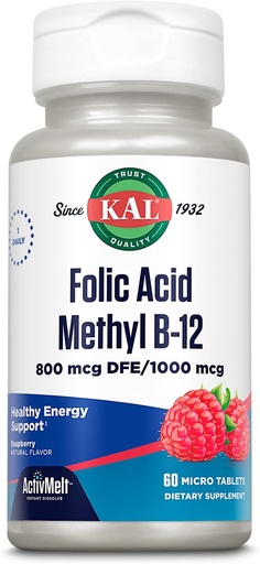 [BRSWIFQOBYPQCCLE] Kal 800 Mcg Kwas foliowy Metylowy B- 12 Tabletki, Malina, 60 Liczba