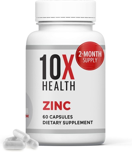 [BRSRAZY2OYCRE23O] 10X Suppléments de Zinc Santé - Contient du Zinc 30mg pour la synthèse de l'ADN et des protéines, complément de soutien général pour le bien-être et l'immunité - Vitamines hautement absorbantes (60 capsules)