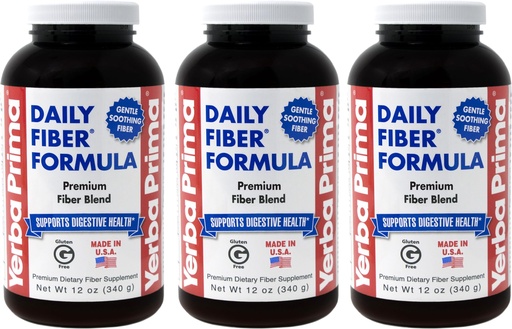 [BRSWKHALAICWMDLX] Yerba Prima Daily Fiber Formula Powder - 12 oz (Pack of 3) - Soluble & Insoluble Dietary Fiber Supplement - Colon Cleanse - Vegan, Non-GMO, Gluten-Free