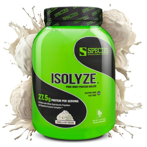 [BRSWIHIAAB5A4CD2] Species Nutrition Isolyze Whey Protein Powder, 100% Whey Isolate for Muscle Building, 27.5g Protein Per Scoop, No Sugar & Low Fat (Vanilla Ice Cream, 44 Servings)