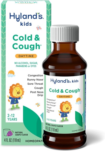 [BRSWK2Q2OVYQEADI] Hyland 's Kids Cold and Cough, Daytime Grape Flavor Cough Syrop dla dzieci w wieku 2 lat i do góry, Decongestant, Sore Throat Relief, Natural Treatment for Common Cold Symples, 4 Fl Oz