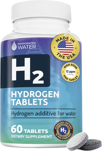 [BRSRAYLYDMJRS2TU] Invigorated Water Hydrogen Water Tablets with Magnesium - 12 PPM H2 Molecular Hydrogen Tablets for Drinking Water - Supports Energy, Brain, & Cognitive Health - Non-GMO (60 Servings, Unflavored)