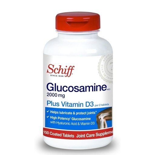 [BRSWIYYCDIFB6GDE] Schiff Glucosamine 2000mg with Vitamin D3 and Hyaluronic Acid, 150 Tablets - Joint Supplement