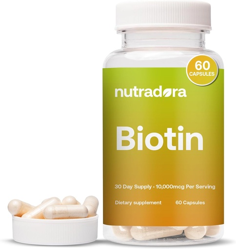 [BRSROYITB4IBU33H] Biotin 10000mcg Capsules with Calcium for Hair Skin and Nails - Naturally Produced Biotin Supplement for Hair Growth and Thickness 10,000mcg Vegan Capsules – Formulated in USA 60 Count