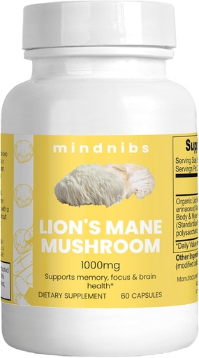 [BRSROFICAEBG23A2] Organic Lion's Mane Mushroom Capsules 1000mg - Cognitive Support, Neuroprotective Nootropics, 60 Vegan Caps