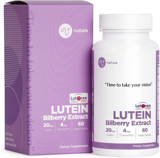 [BRSW2YA2OAIWCALP] Lutein 20mg with Zeaxanthin 4mg and Bilberry Extract 100mg, Vitamin, Supports Vision and Macular Health, LUTEMAX 2020, Non GMO, Vegan, Gluten Free - 60 Servings